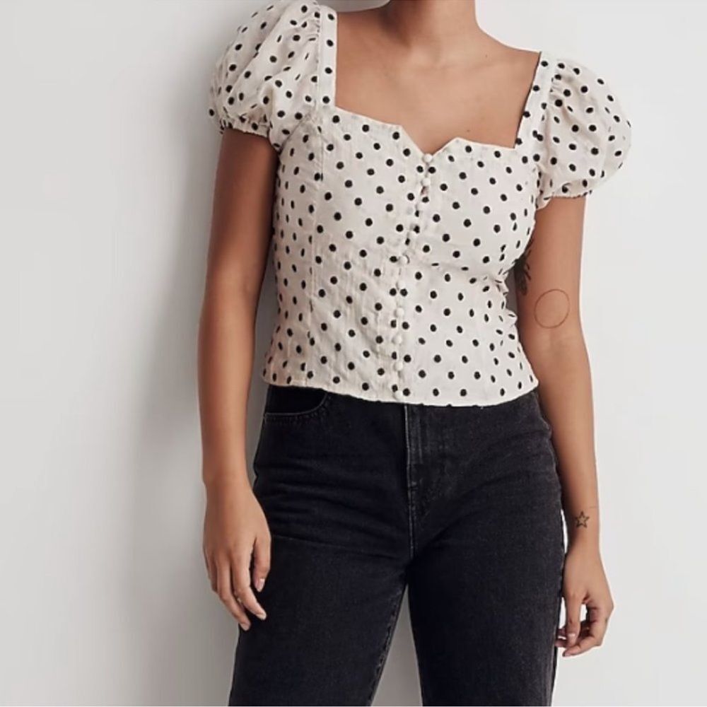 Madewel square neck embroidered polkadot top - Picture 5 of 8